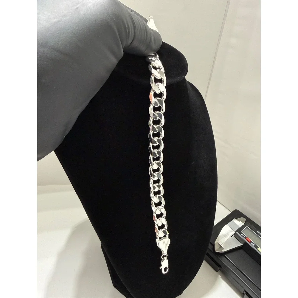 cuban bracelet silver filled stamped 9 inch 12.5mm lobster clasp